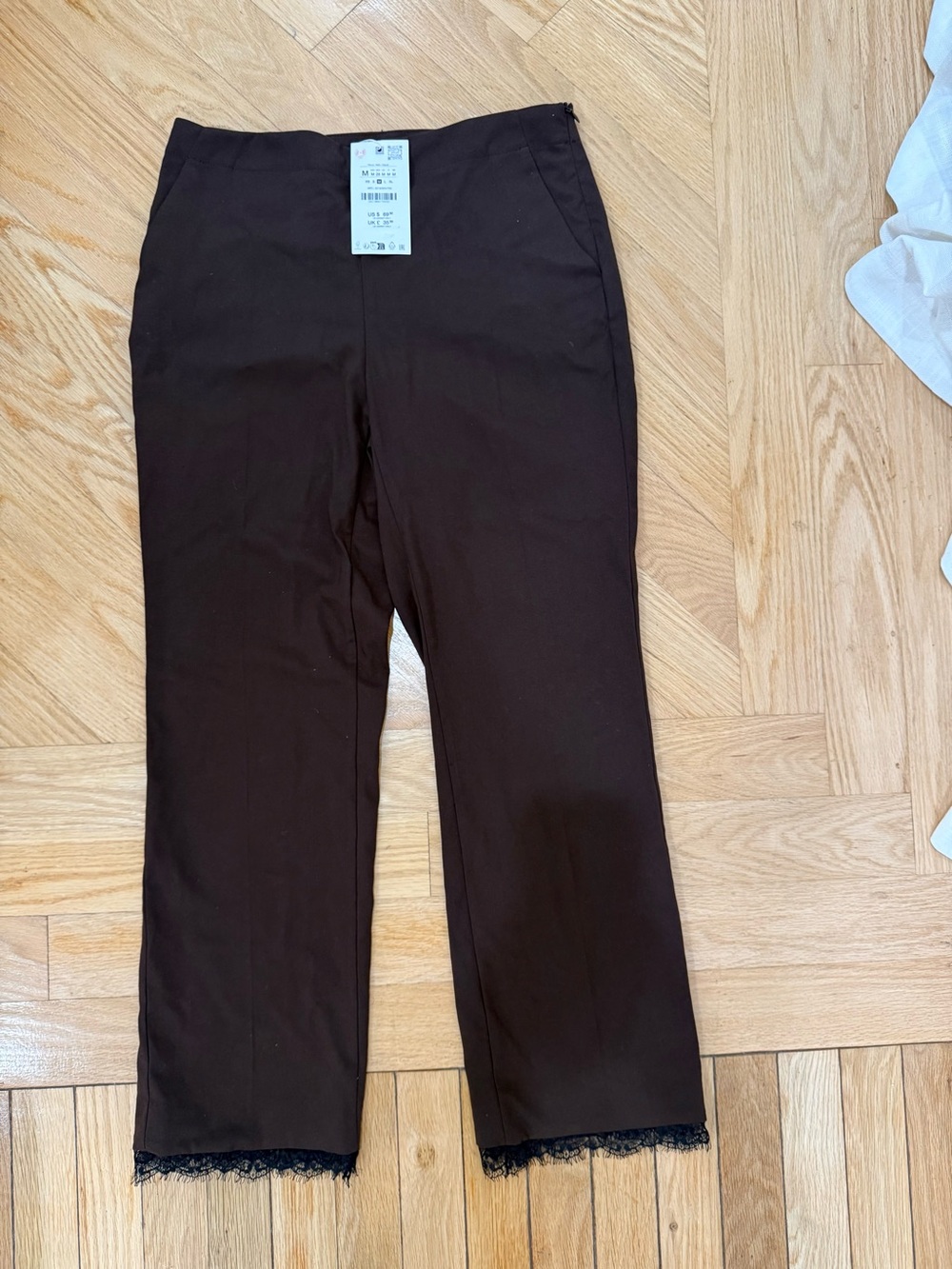 Zara Brown Cropped Lace-Hem Pants